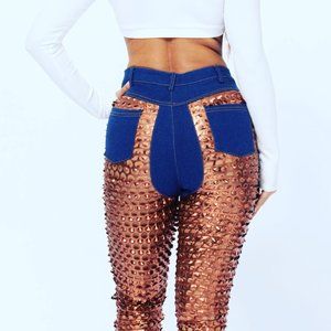 Club wear Sexy Jeans Faux Fishnet Trim